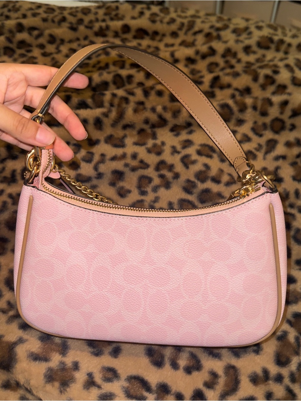 COACH Powder Pink Signature Chain Teri Shoulder Bag with Floral Charm - Picture 7 of 11